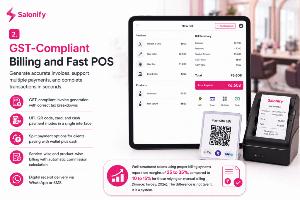 Salonify have GST - Compliant Billing and Fast POS